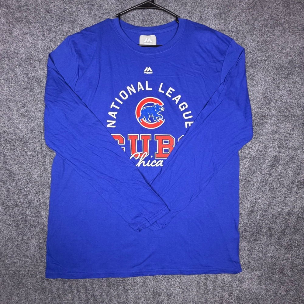 Majestic Chicago Cubs National League Long Sleeve Shirt Blue Mens Large MLB Tee
